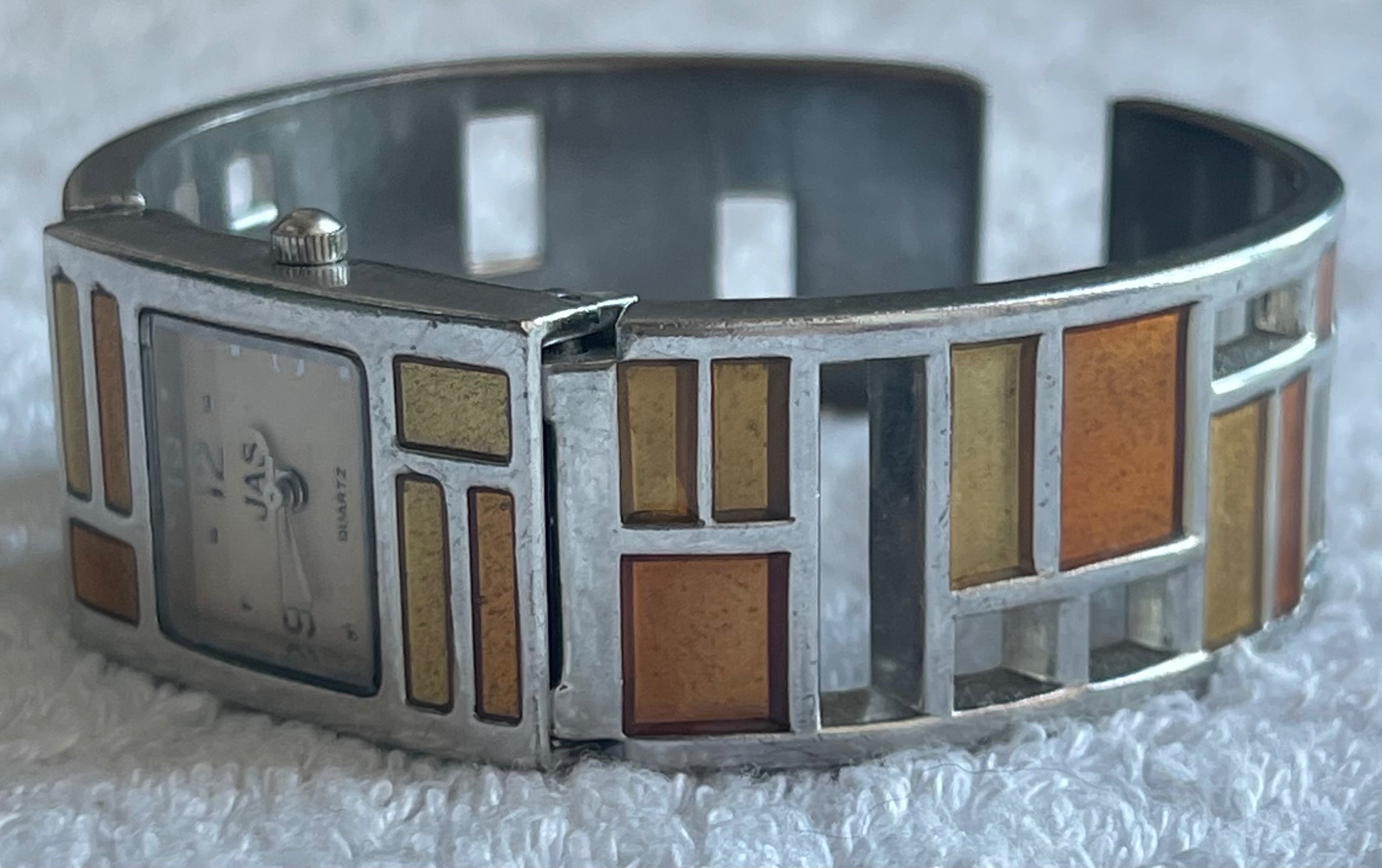 Vintage Retro JAS 70s Style Enamel Cuff Watch (Needs Battery) - photo 3
