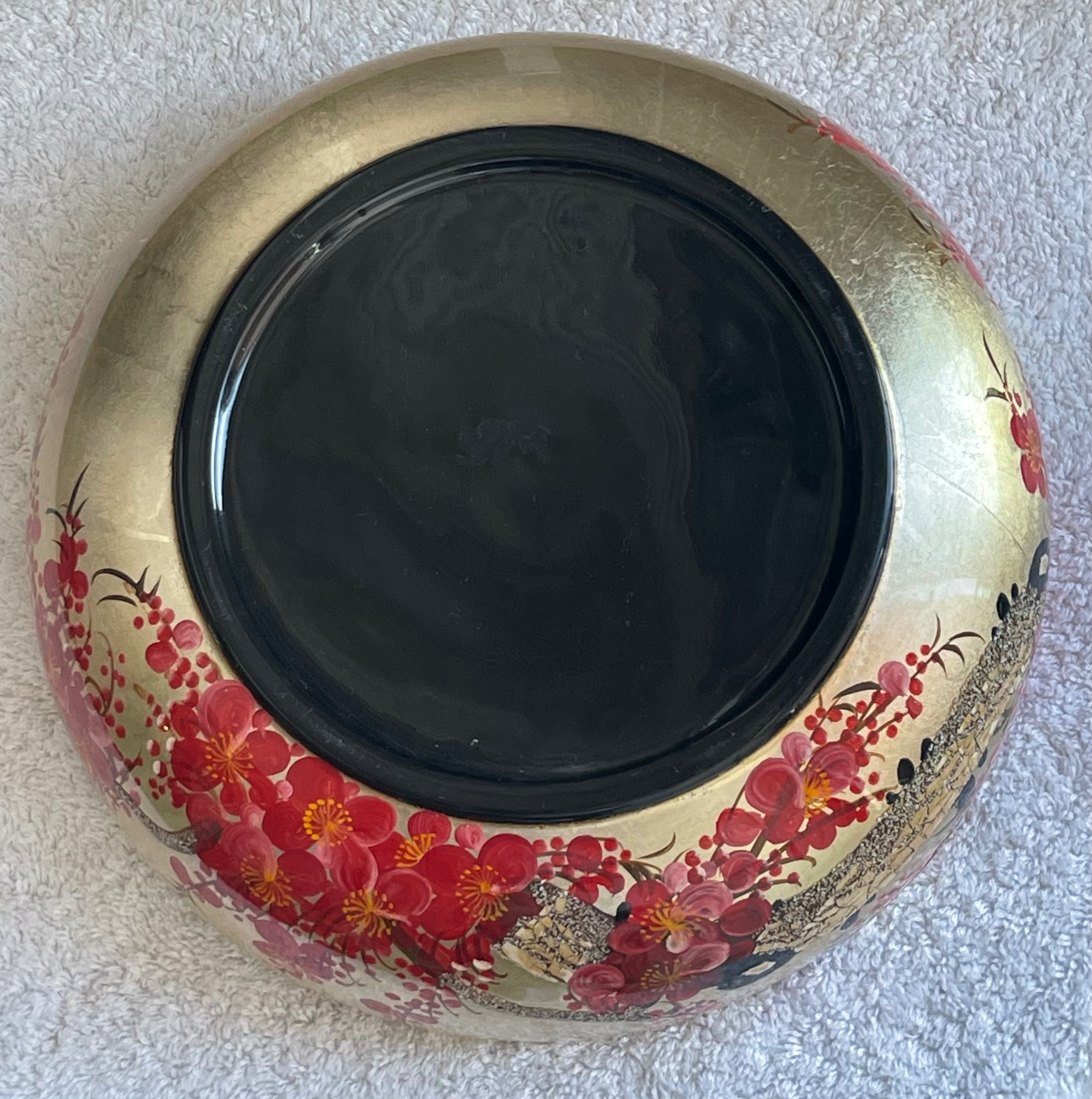 Vintage Gold Leaf Lacquerware Bowl Eggshell Inlay 9.6" - photo 4
