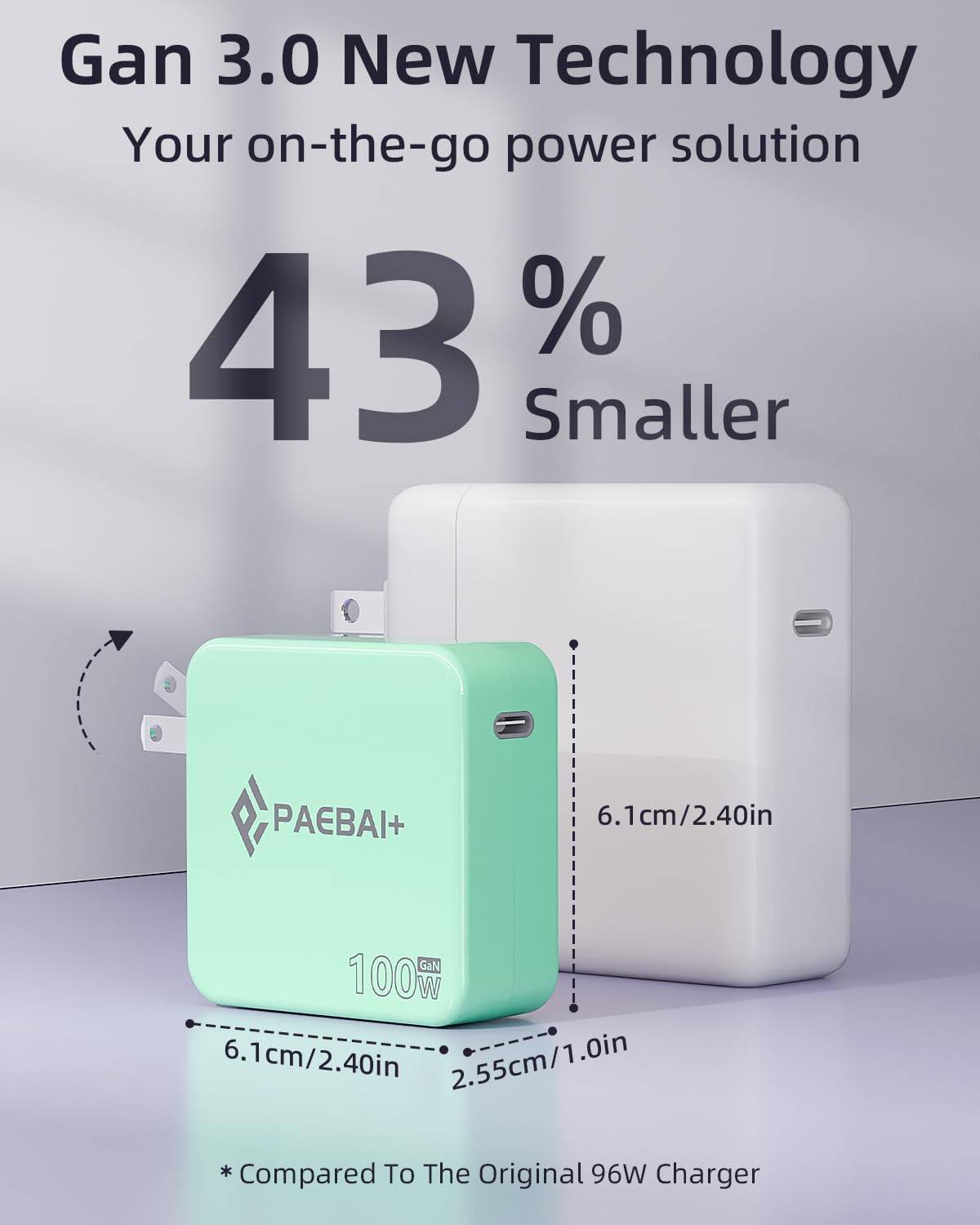 PAEBAI+ 100W GaN PD3.0 USB-C Fast Charger + 6.6FT Cable Pink NEW - photo 4