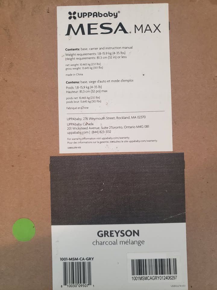 UPPAbaby Mesa Max Infant Car Seat, Greyson 2031 exp. New in box. - photo 3