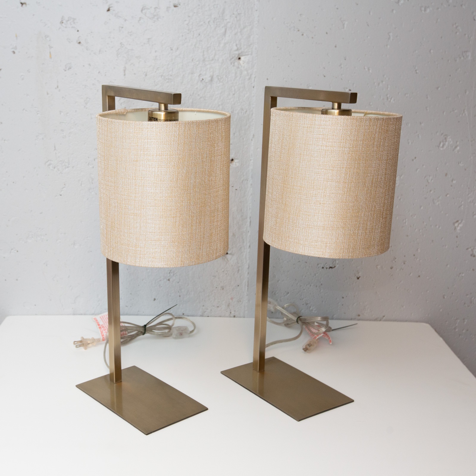 Pair of Modern Brass Table Lamps – Linen Shades - photo 2