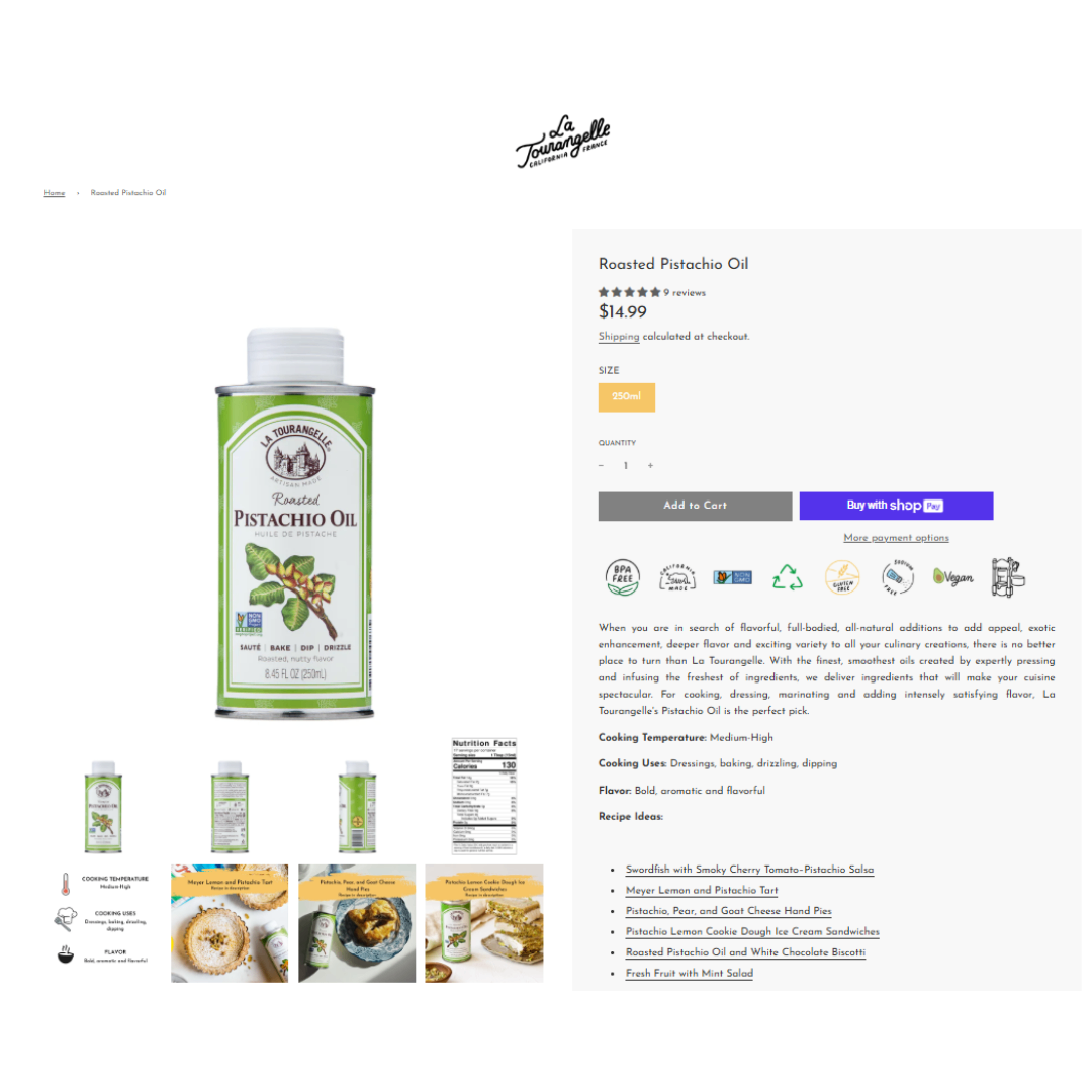 RETAIL PRICE$17-LaTourangelle NON GMO 100% Pure Pistachio Oil - photo 2