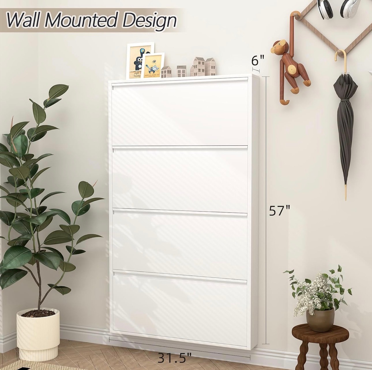 Sleek Metal Shoe Cabinet with 4 Flip Drawers Wall Mount Organize - photo 2