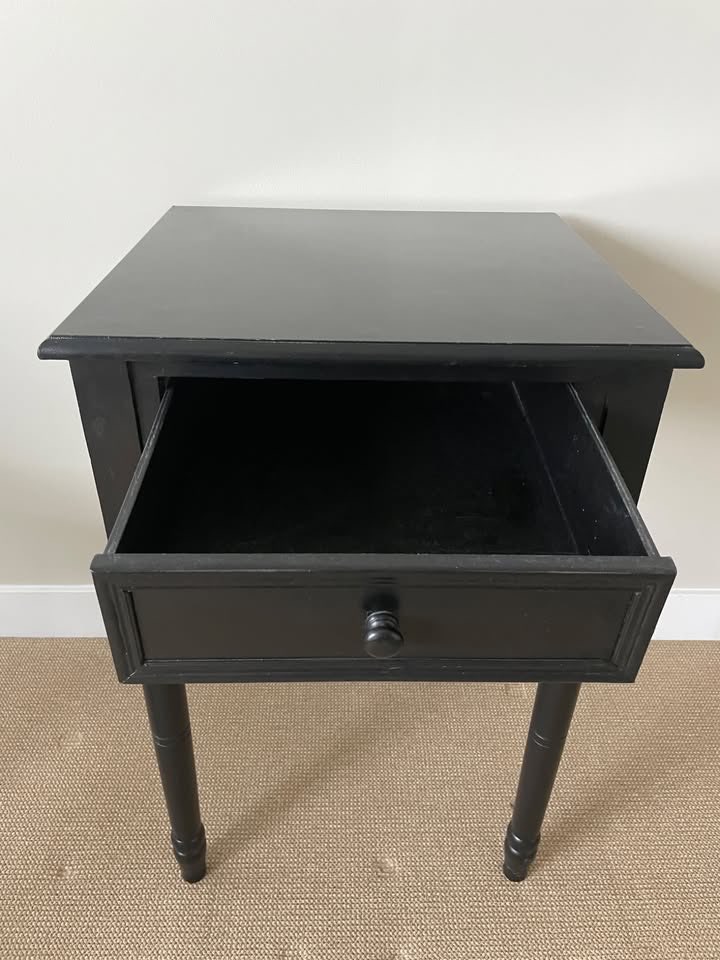 Black Wood Side Table with Drawer – Great Condition - photo 3