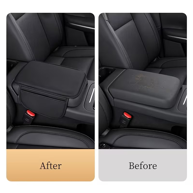 Car PU Leather Armrest Box with side pockets - photo 4