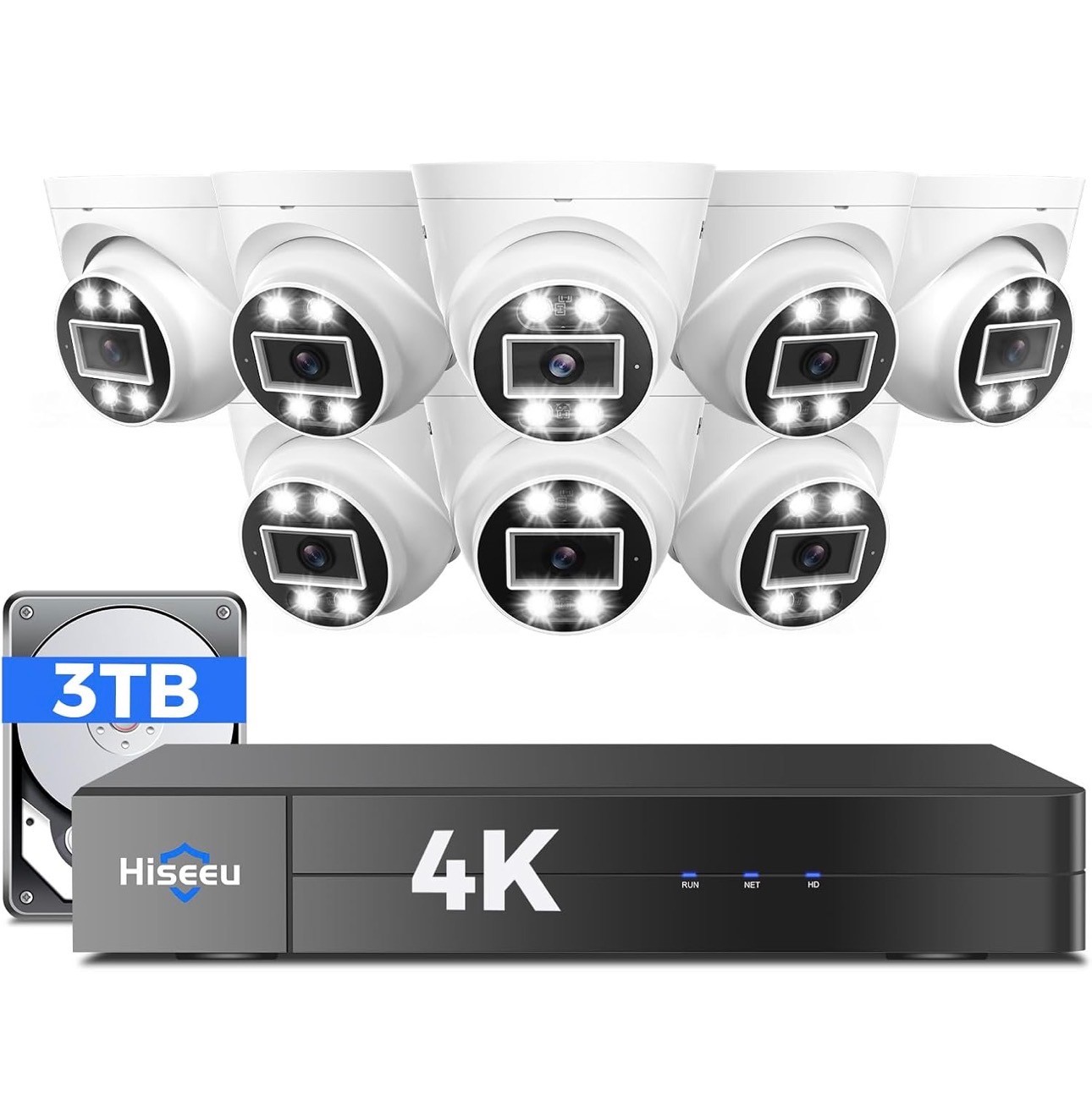 PoE Security Camera System 121°Wide Angle 4K w/8Pcs 2 Way Audio