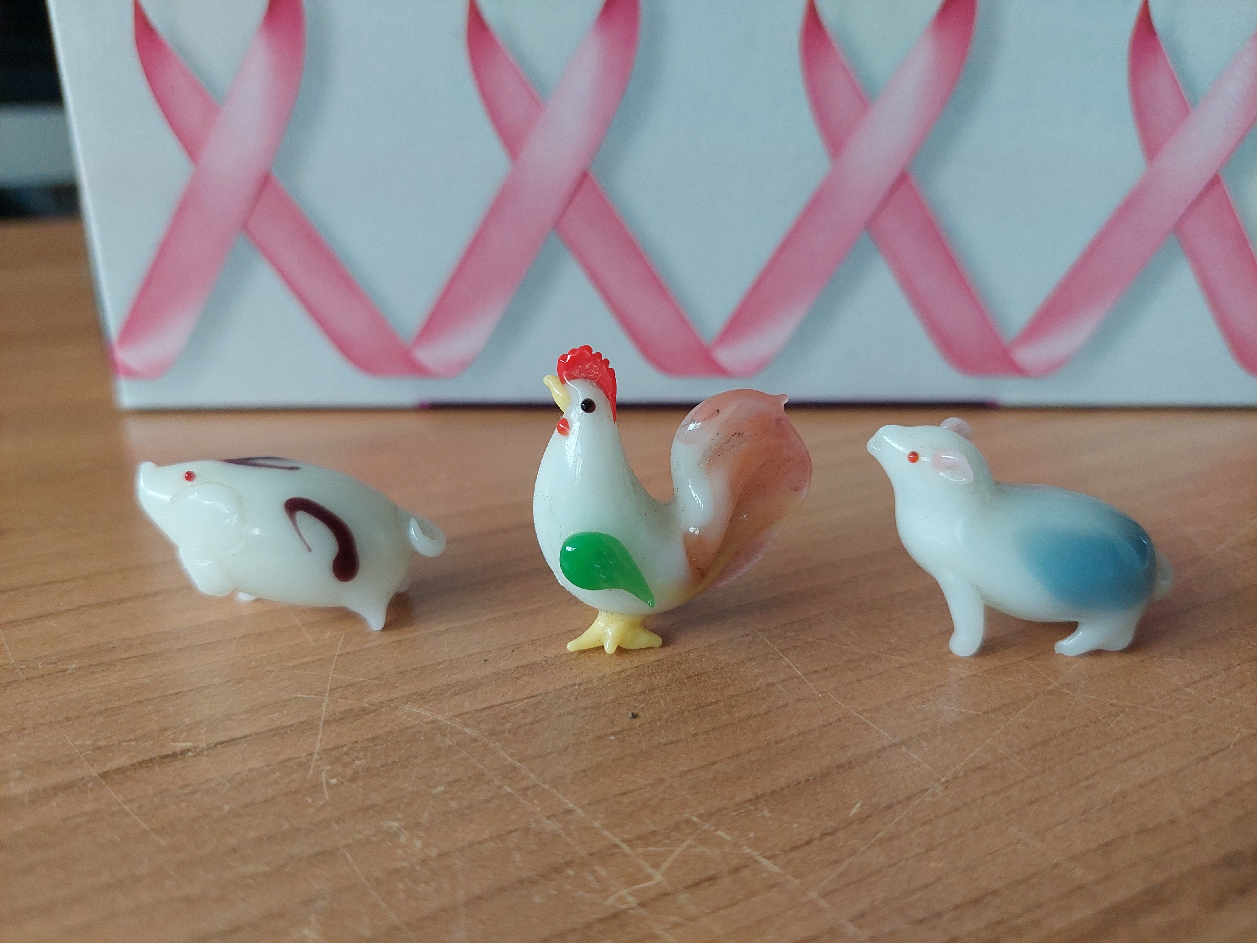 Vintage Glass Pig Rooster Rat Miniature Animal Figurines