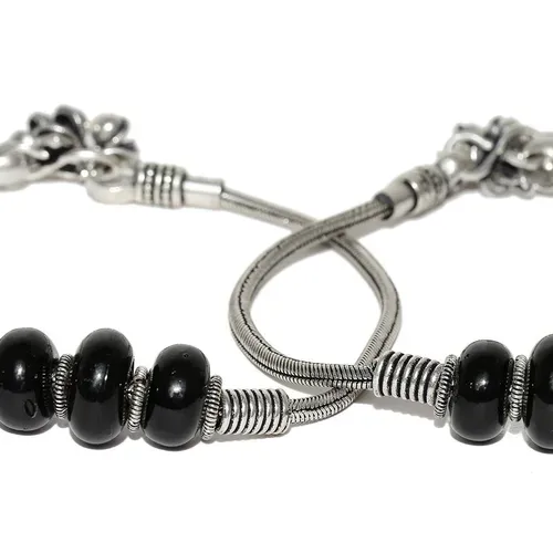 Silver Anklet with Black Beads - photo 3