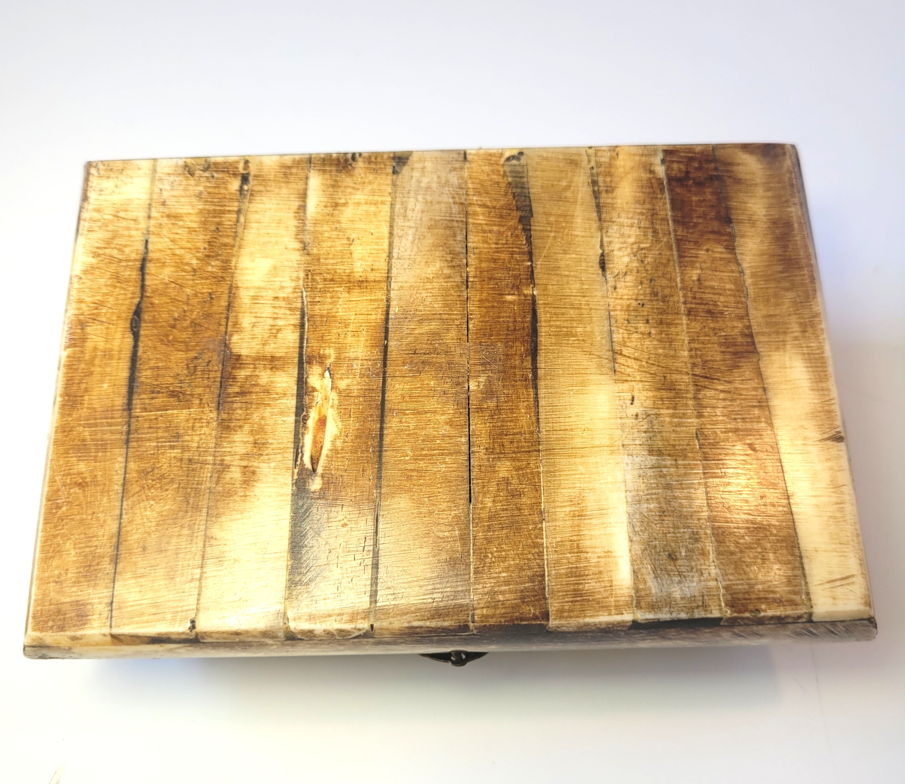 1970 Carved Bone Brass Treasure Chest, Faux Gemstone Cabochons - photo 5