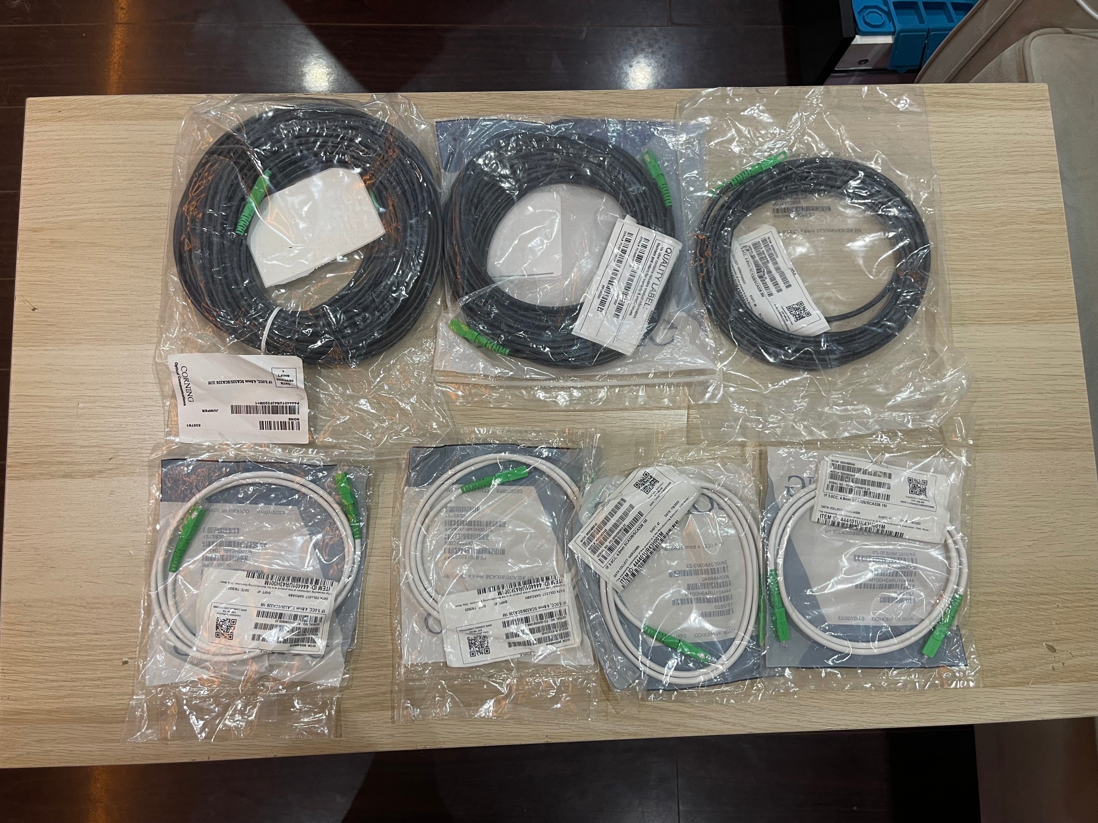 SC/APC Fiber Optic Patch Cables (20ft, 10ft, 5ft, 4x 1ft)