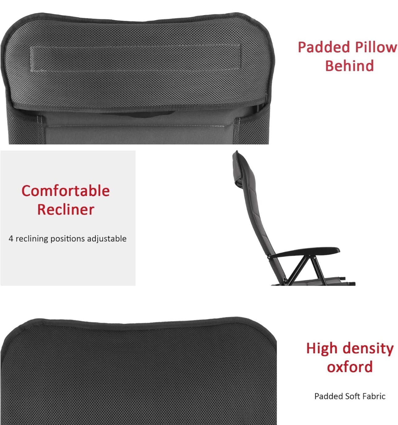 Reclining Folding Patio Chair 4 Position Adjustable Padded Cushi - photo 4