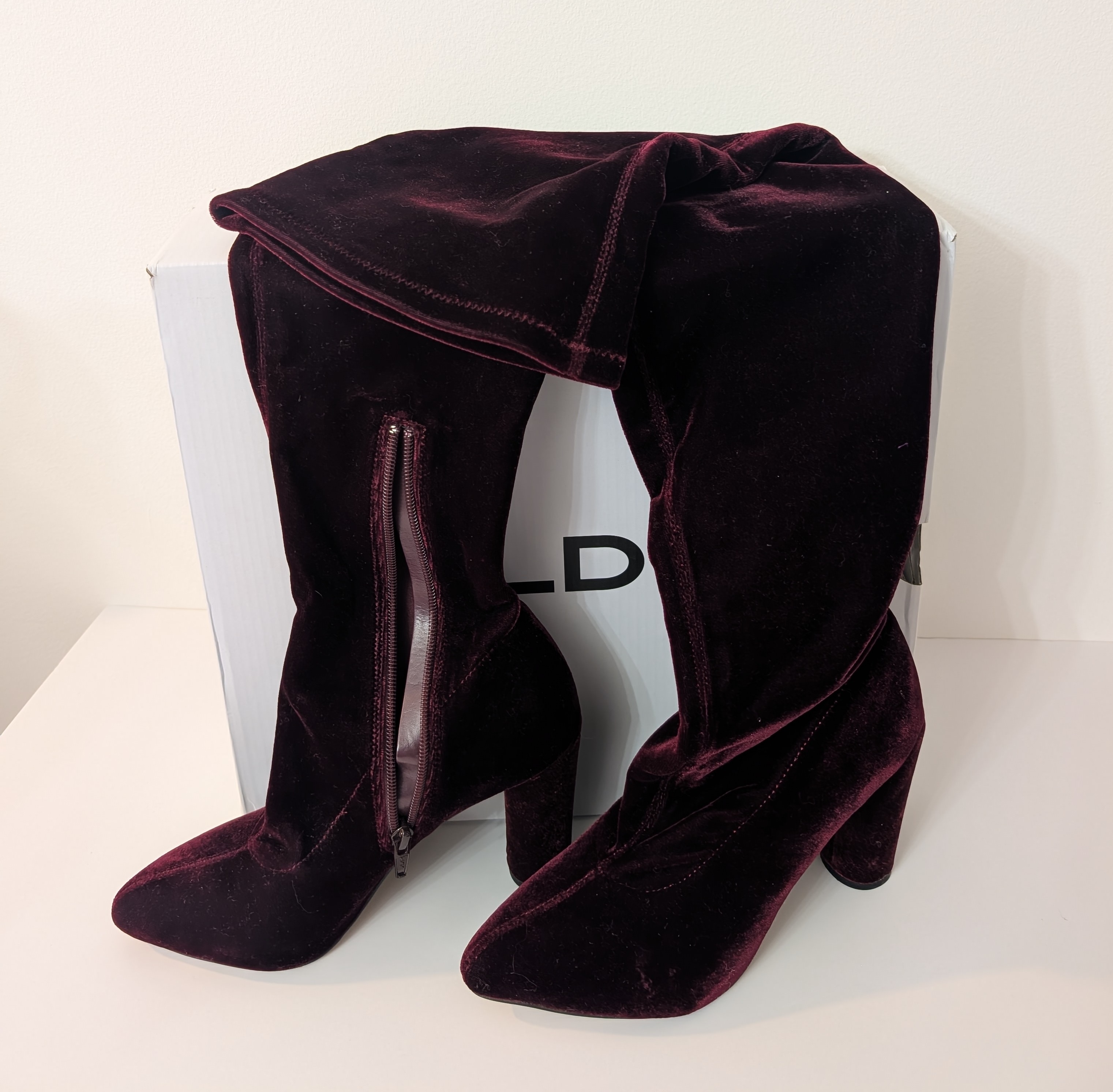 Aldo Boots Shoes - Dark Red Velvet - Over The Knee Thigh High