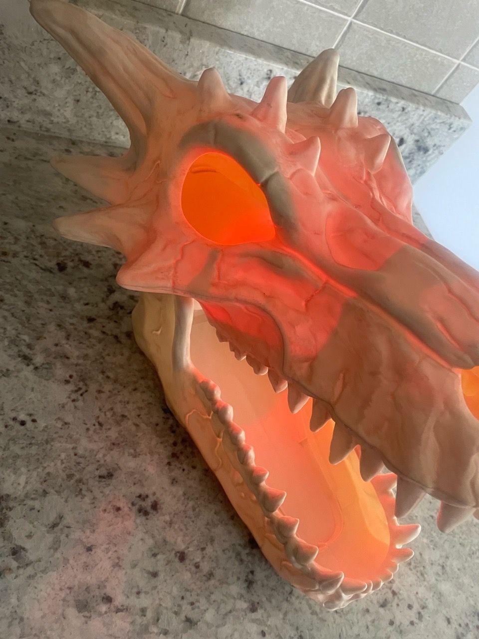 NEW - LED Light Up Dragon Plastic Skull With Moving Jaws