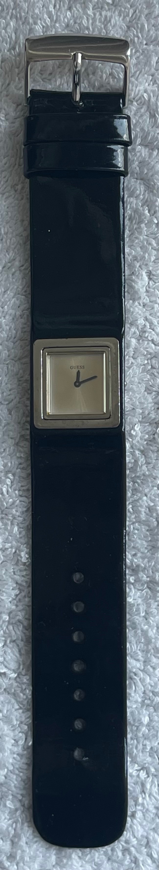 Vintage Guess Black Patent Leather Cuff Watch (Needs Battery) - photo 2