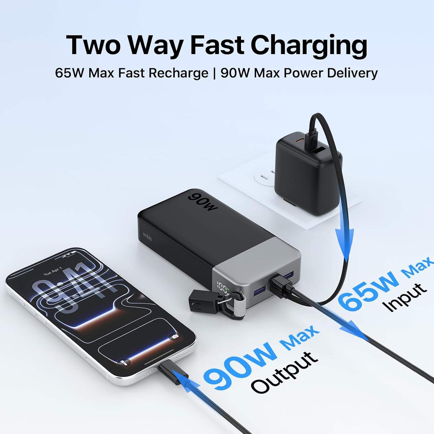 Power Bank 20000mAh 90W Portable Charger with Detachable Cable - photo 4