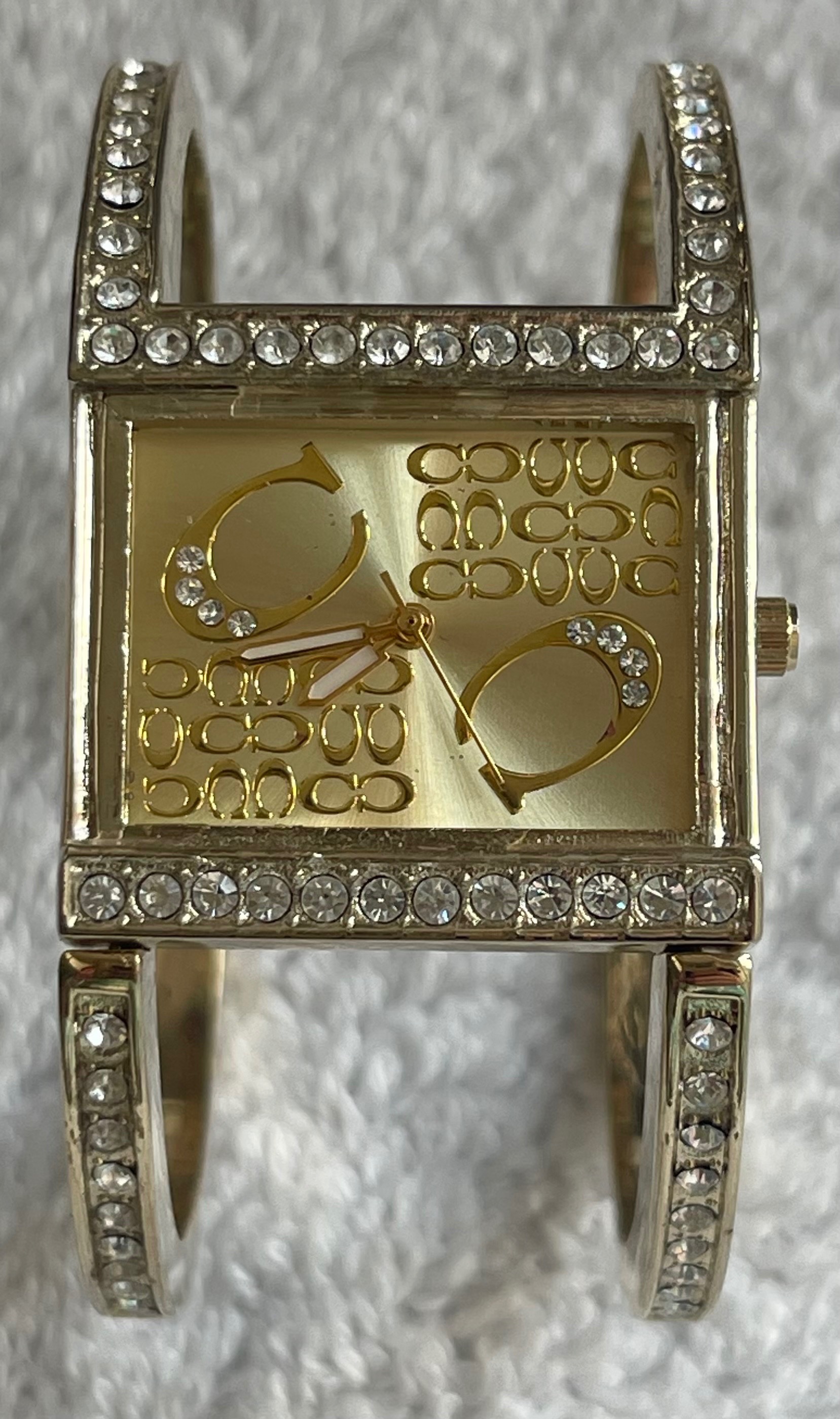 Vintage Y2K Gold Crystal Monogram Cuff Watch (No Battery)