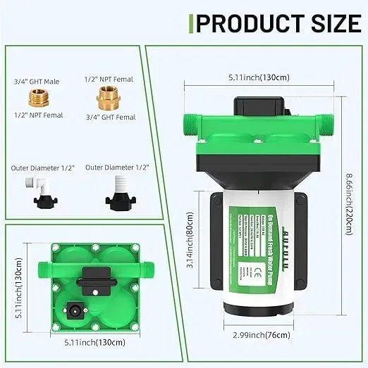 33-Series RV Fresh Water Pump 12V DC 4.0GPM/15.0LPM - photo 2