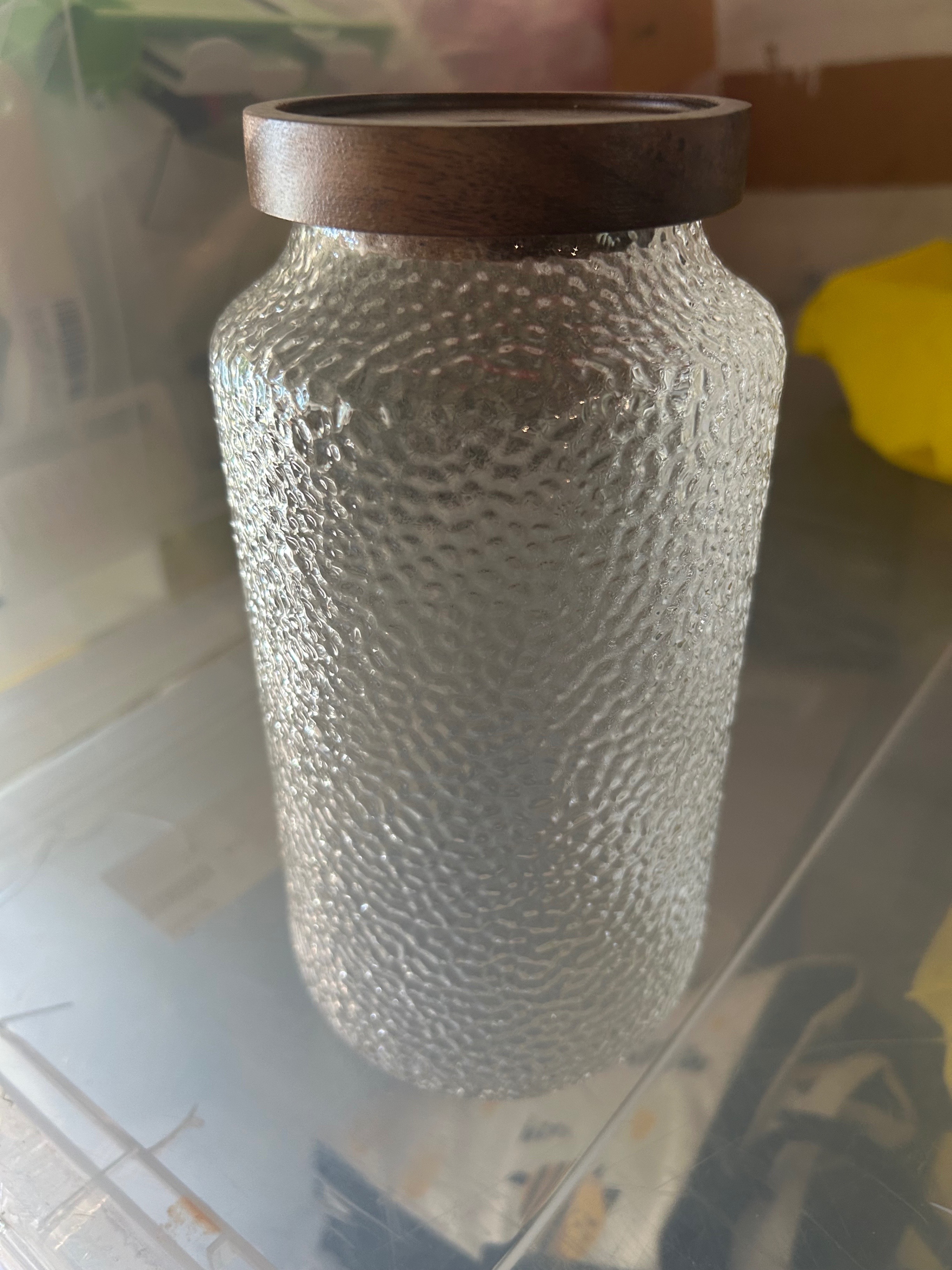 Textured Glass Storage Jar, Walnut Lid