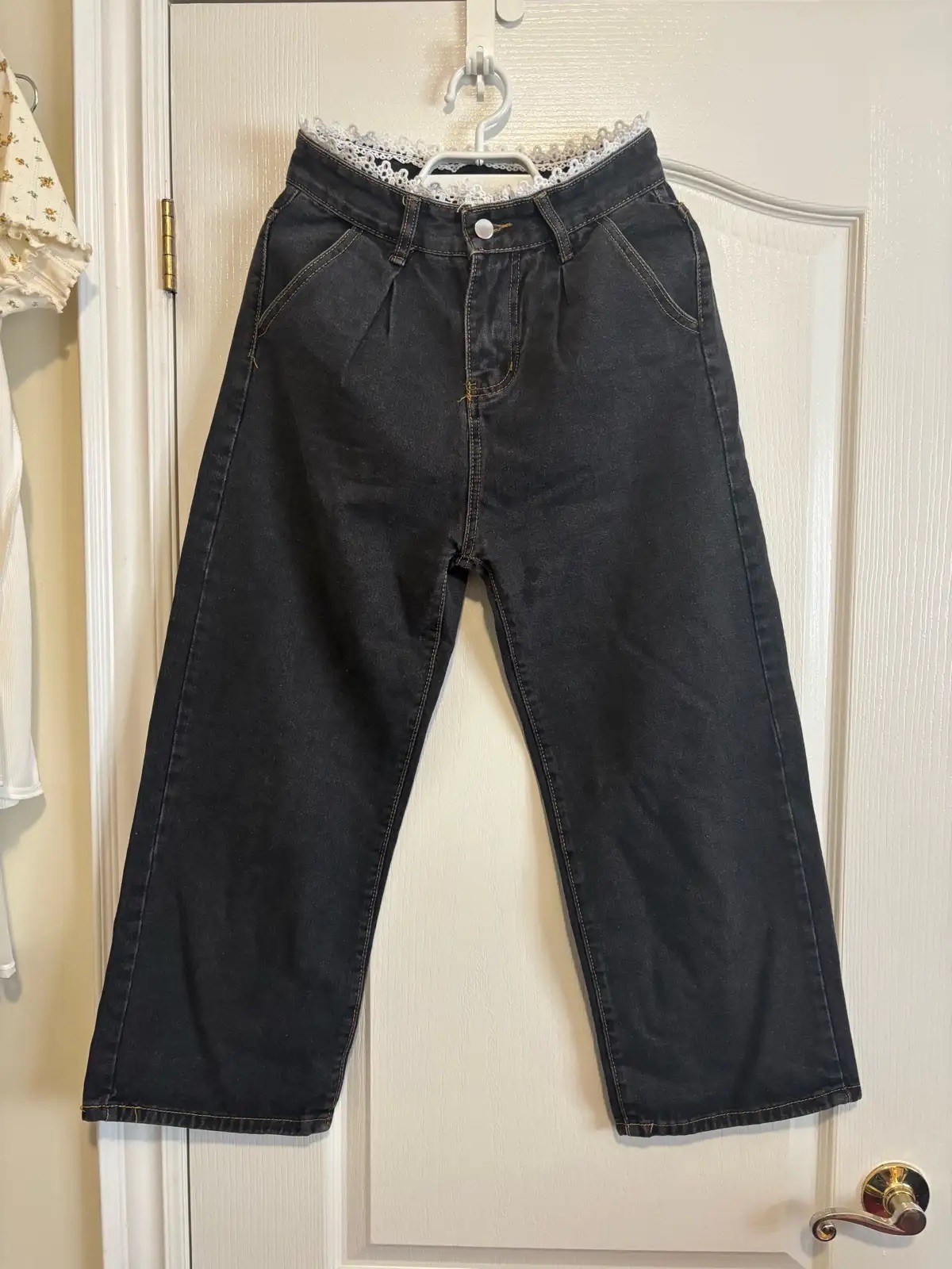 Women’s Black Wide-Leg Jeans – Lace Waist Detail - photo 3