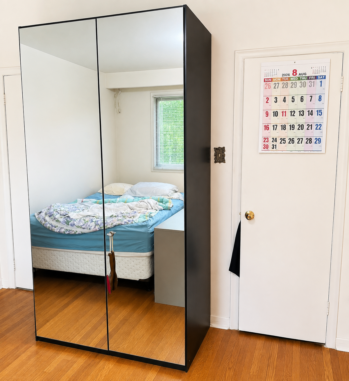🖤 Large Black Wardrobe with Mirrored Doors