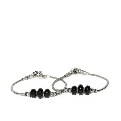 Silver Anklet with Black Beads