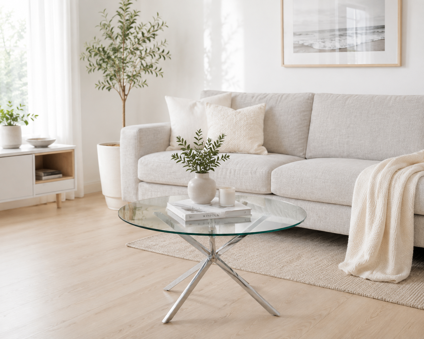 Round Glass Coffee Table with Chrome Legs (30" Diameter x 17" H) - photo 2