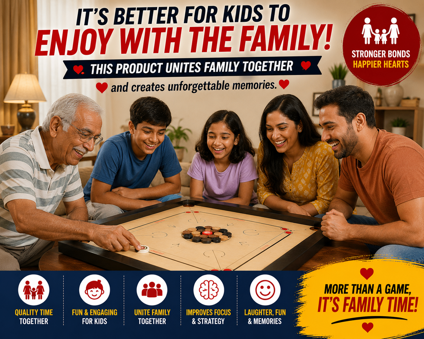 Premium Full-Size Carrom Board Complete Game Kit | - photo 2