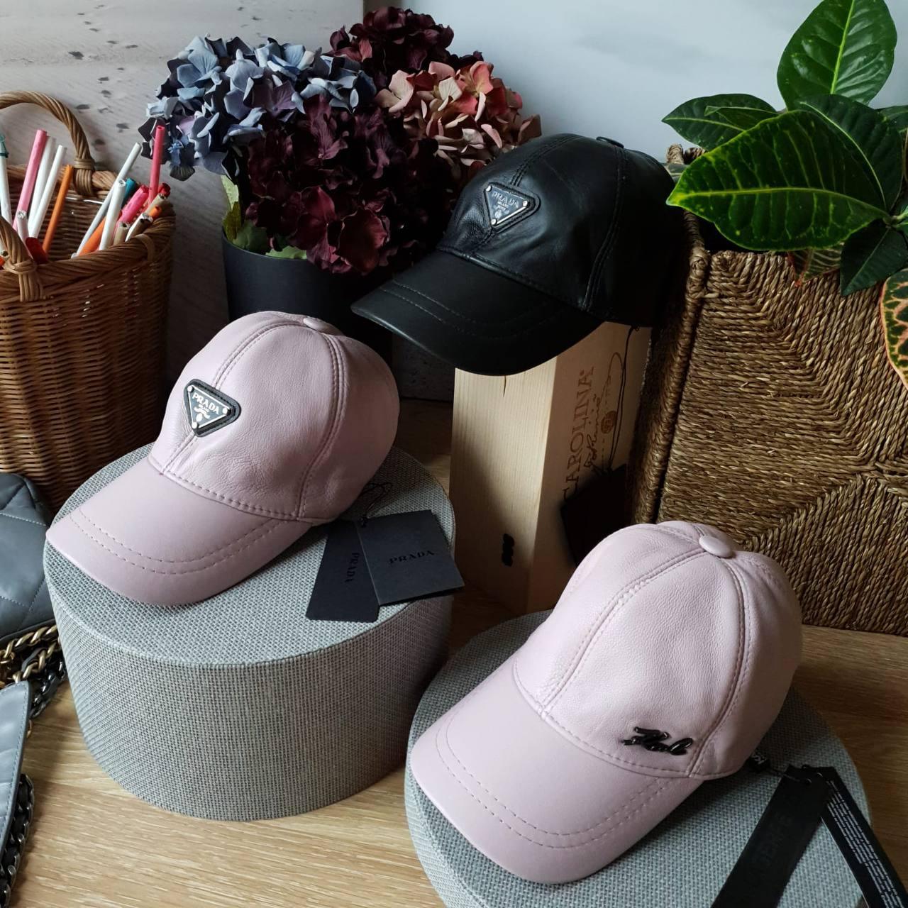 Prada Womens Leather Baseball Cap Hat Quartz Pink Triangle Logo - photo 2