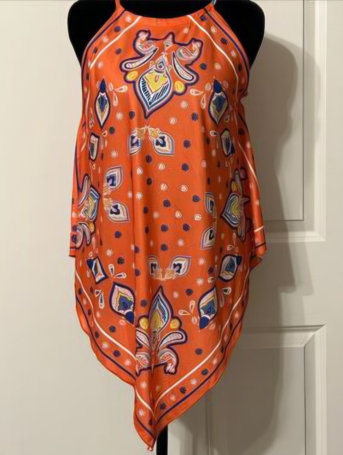 Zara scarf print handkerchief top with an orange paisley design - photo 2