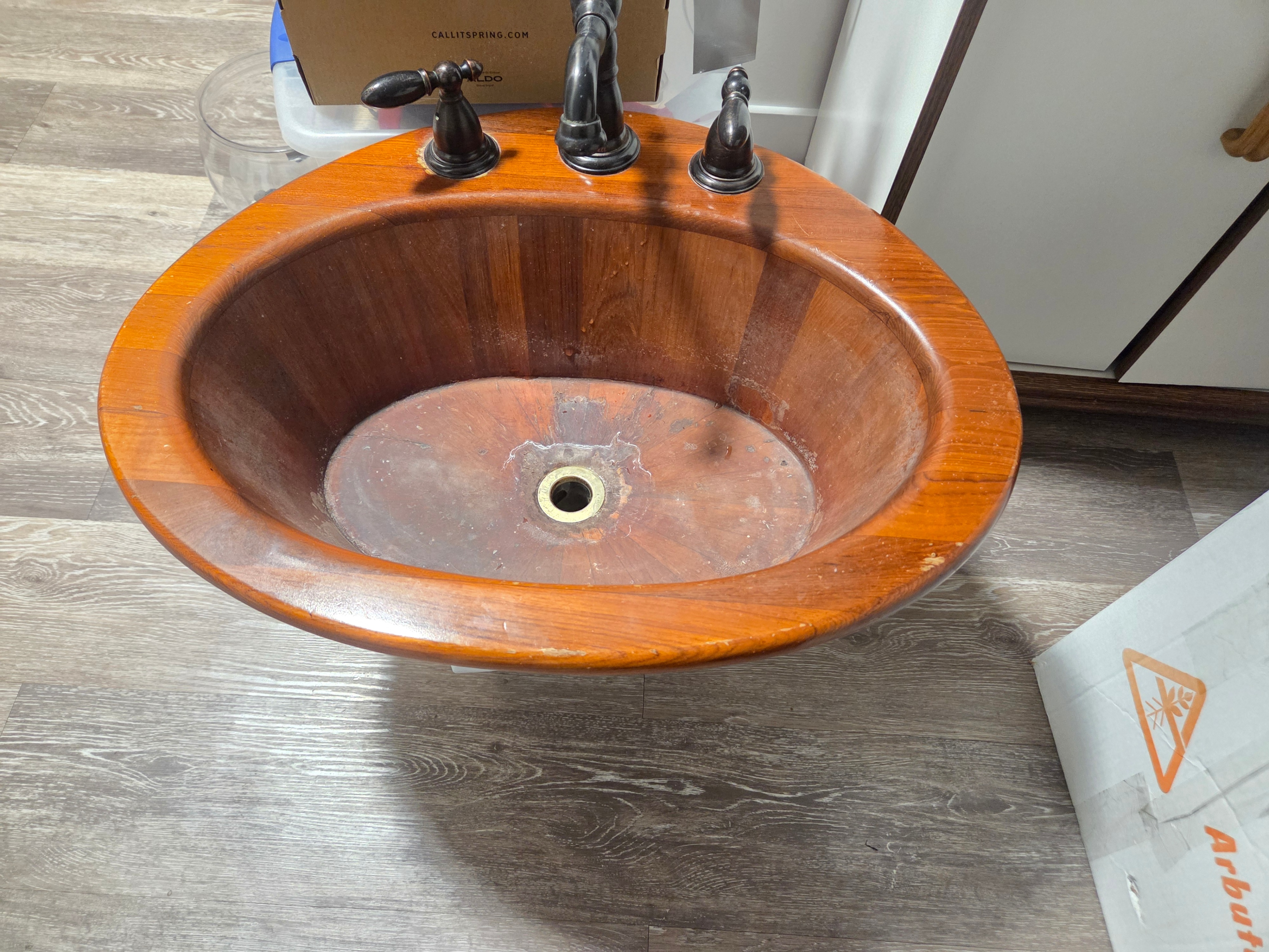 teak wood vessel sink