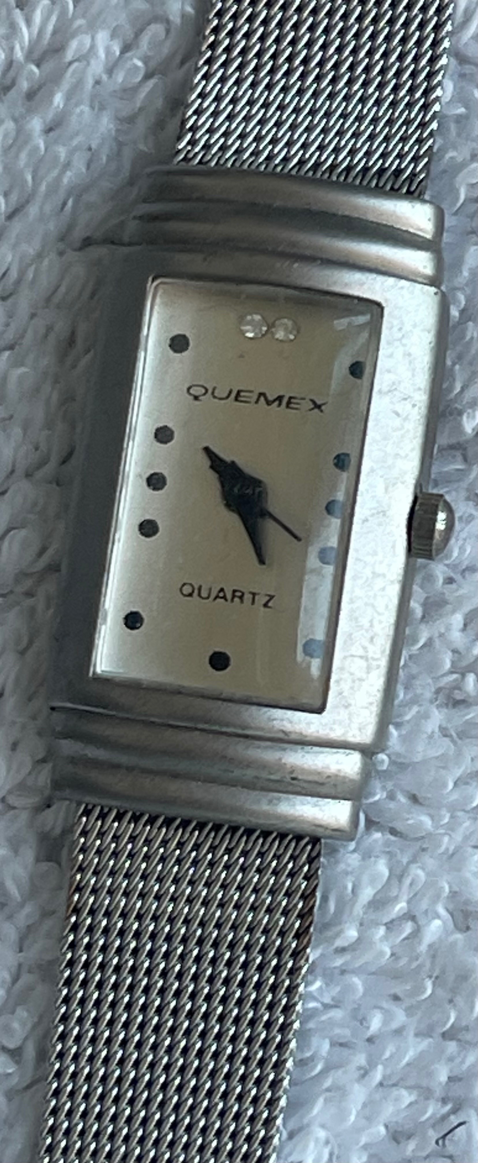 Vintage Quemex Silver Tank Watch w/ Mesh Strap (Needs Battery) - photo 2