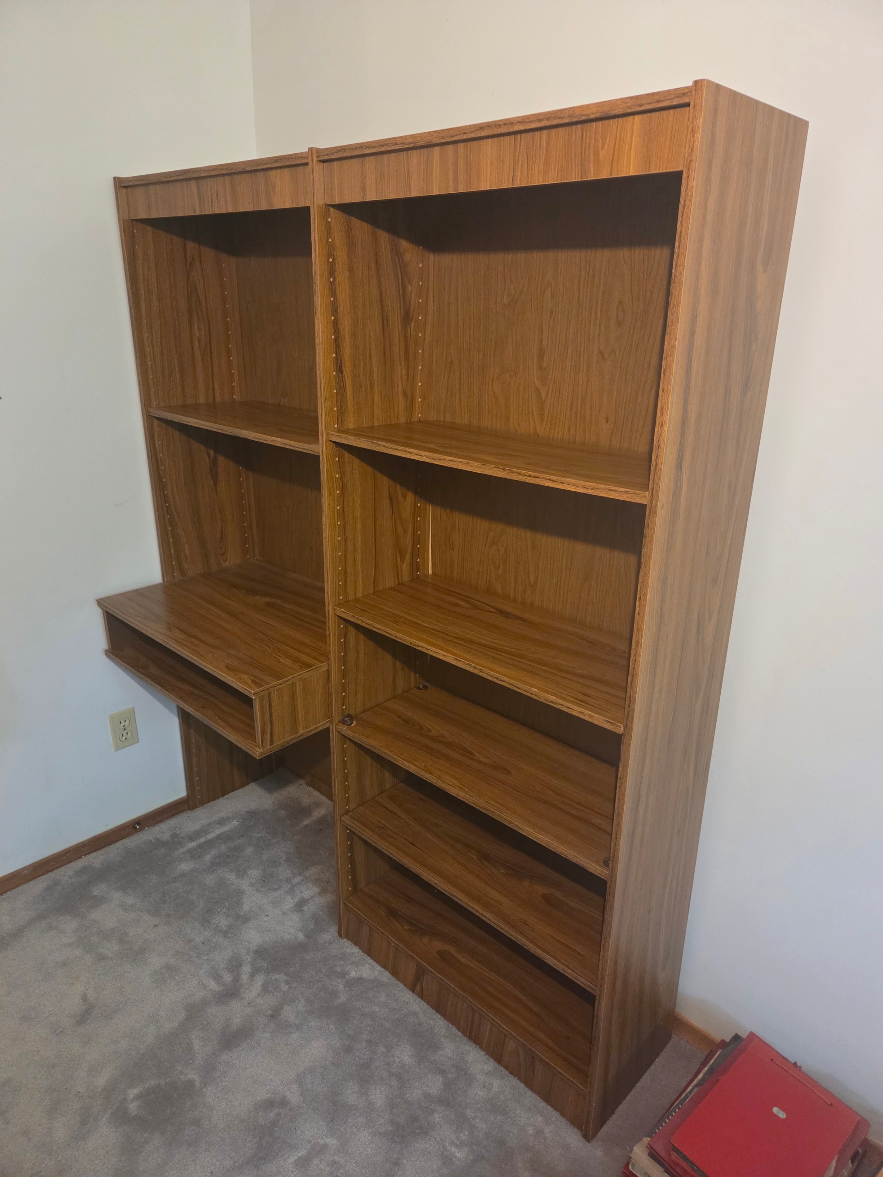 56" Home Office Desk & Adjustable Bookcase Wall Unit, Oak Finish - photo 2