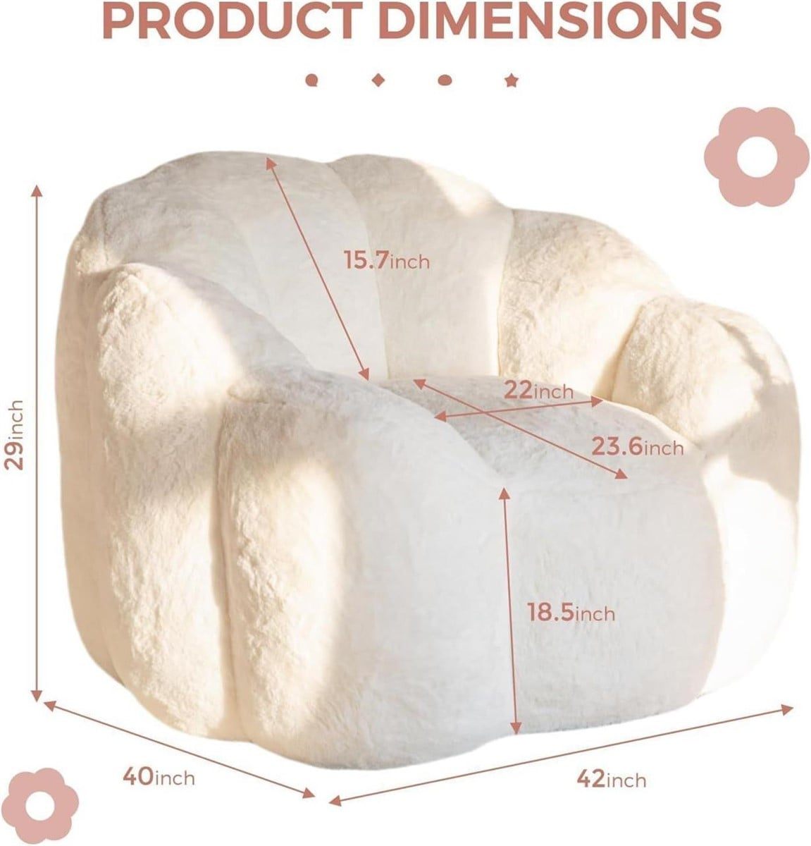 MAXOYO Floral Shaped Faux Fur Bean Bag Chair - Beige - photo 3