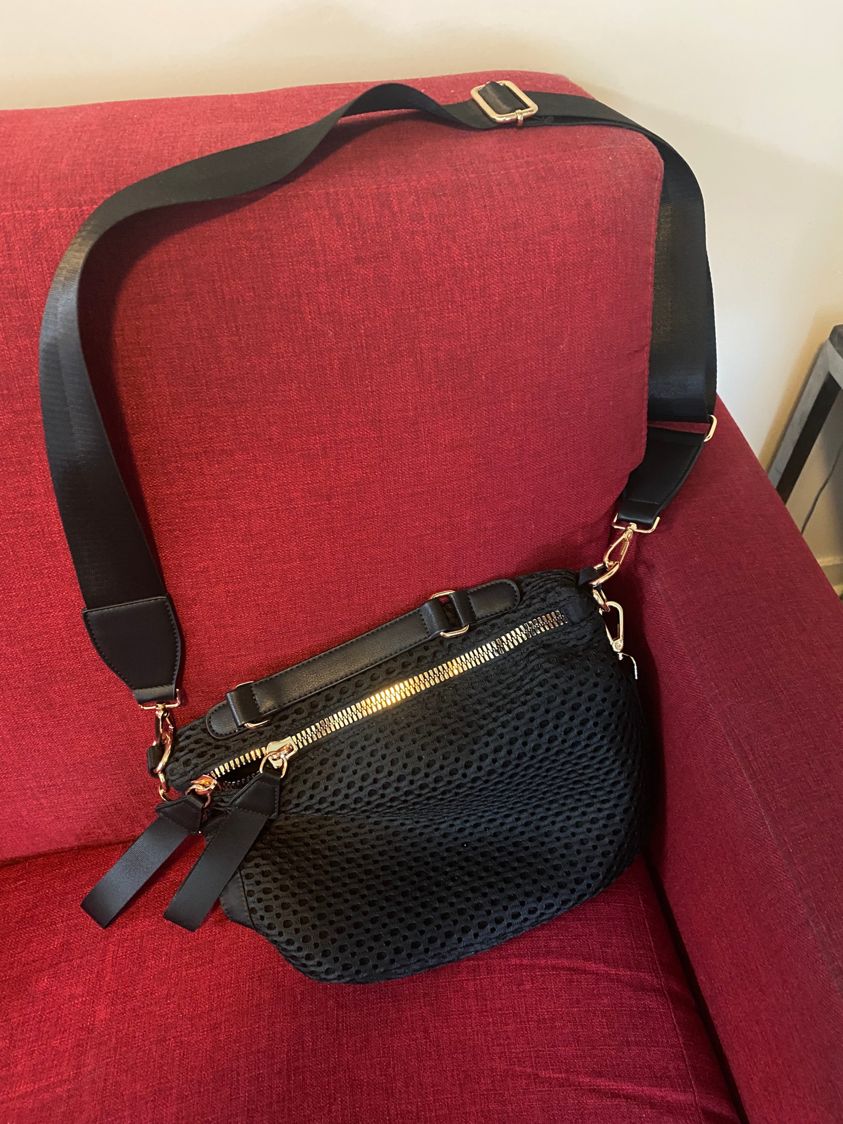 Black Mesh Crossbody Bag with Adjustable Strap