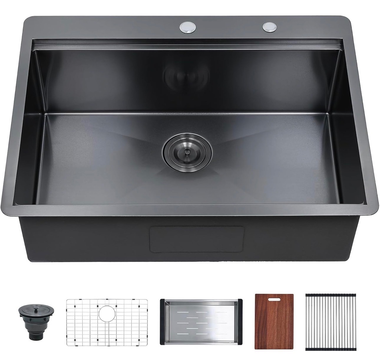 Black Kitchen Sink 30x22 Single Bowl 16 Gauge Stainless Steel