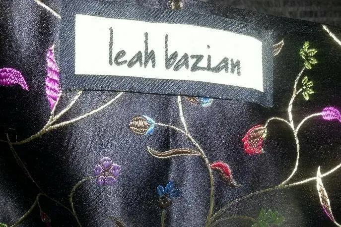 Leah Bazian Designer Embroidered Black And Colourful Scarf In...