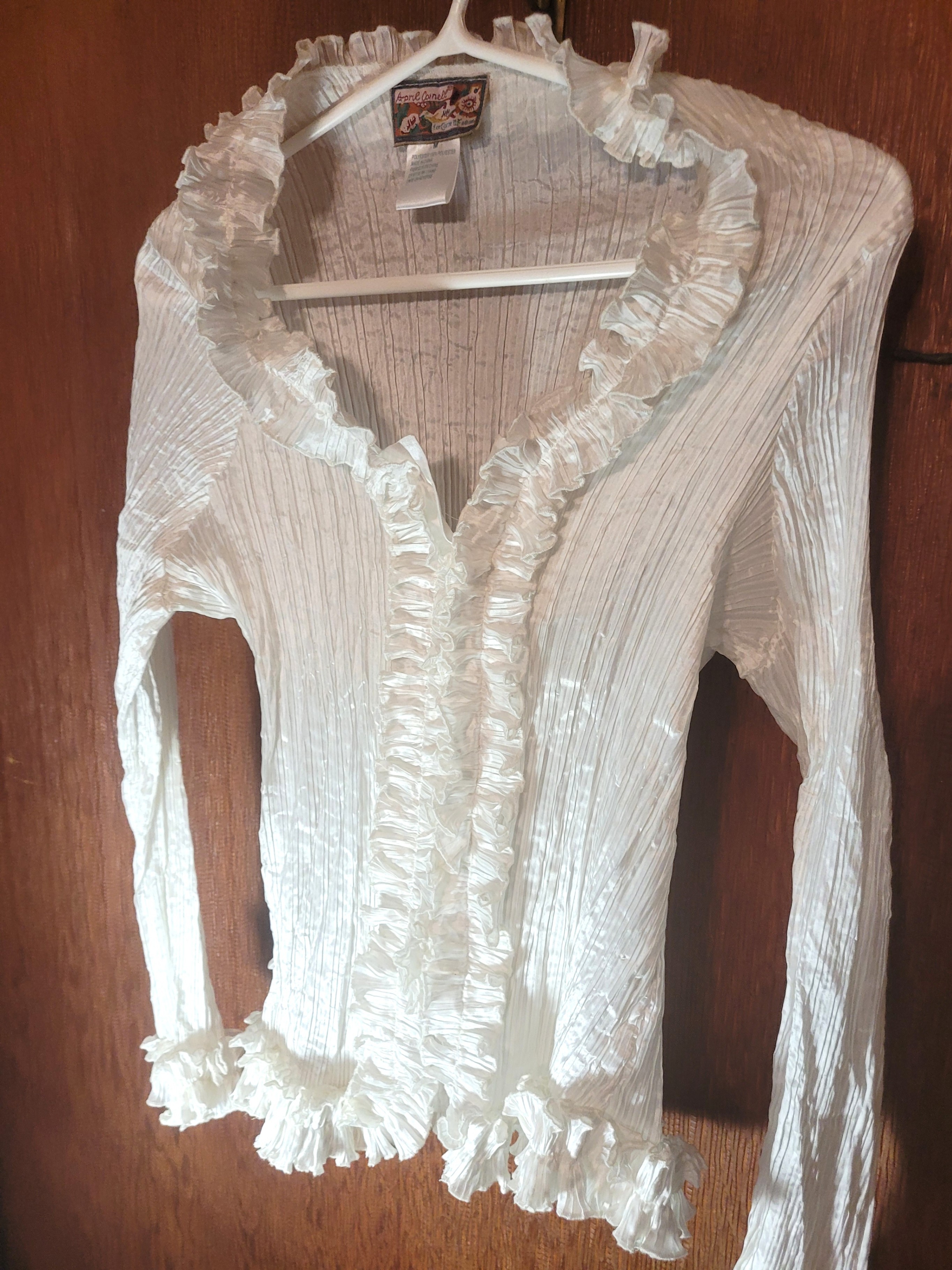 April Cornell Cream Pleated Ruffle Front Blouse Medium Long Slee - photo 4