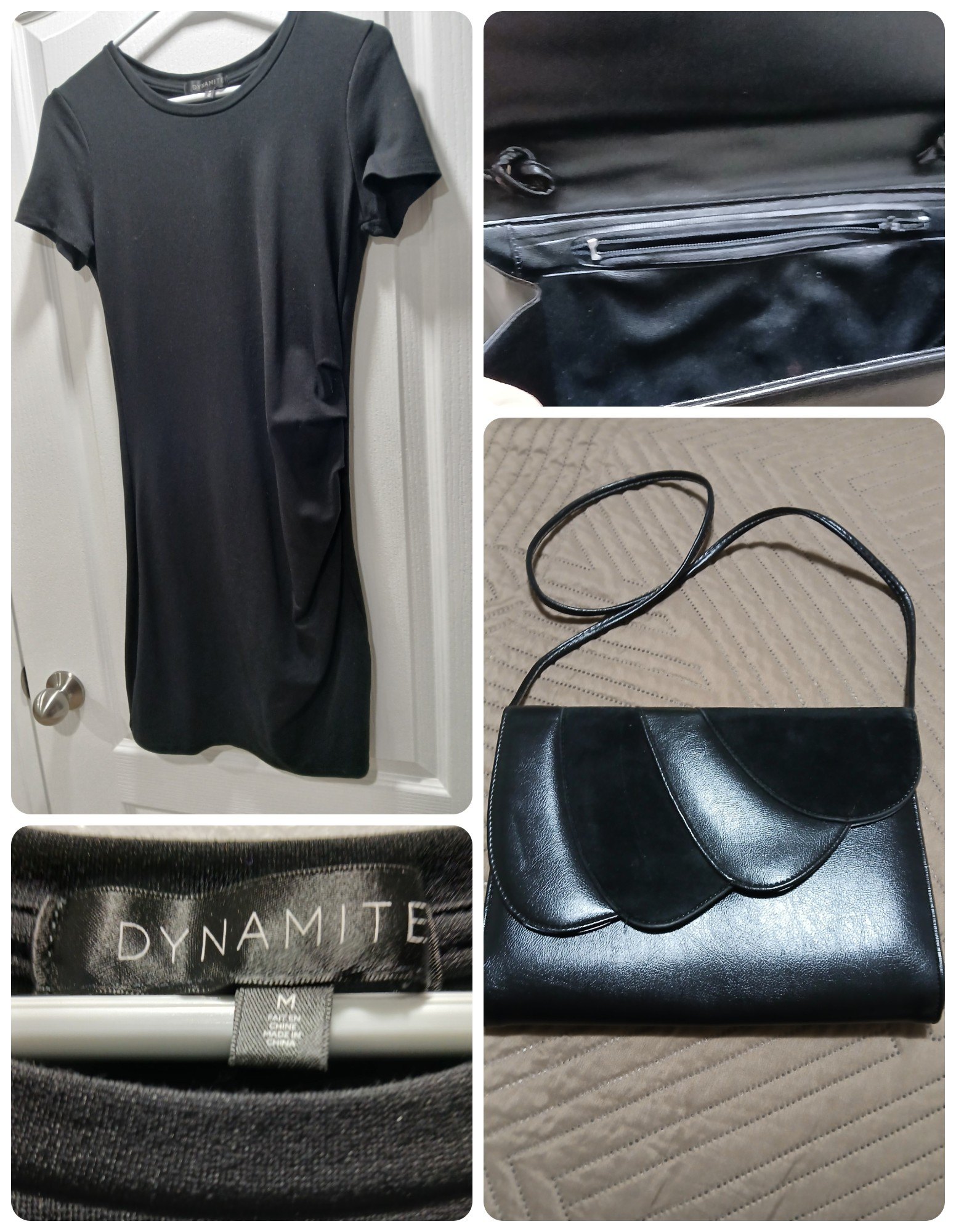 Dynamite Black Dress, With Faux Suede & leather Clutch/Purse