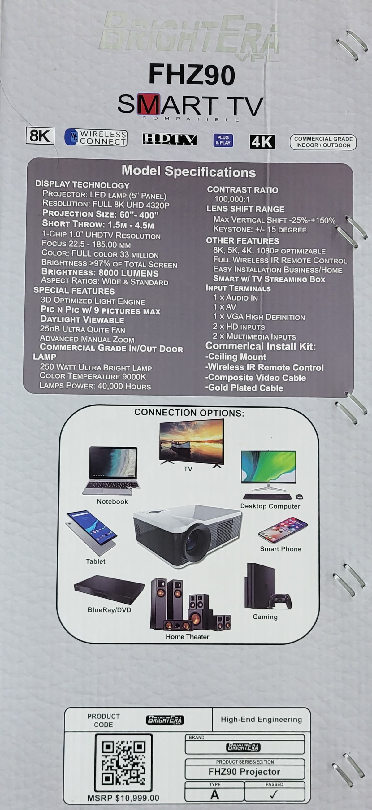 BrightEra VPL FHZ90 Projector 8K $150 - photo 3