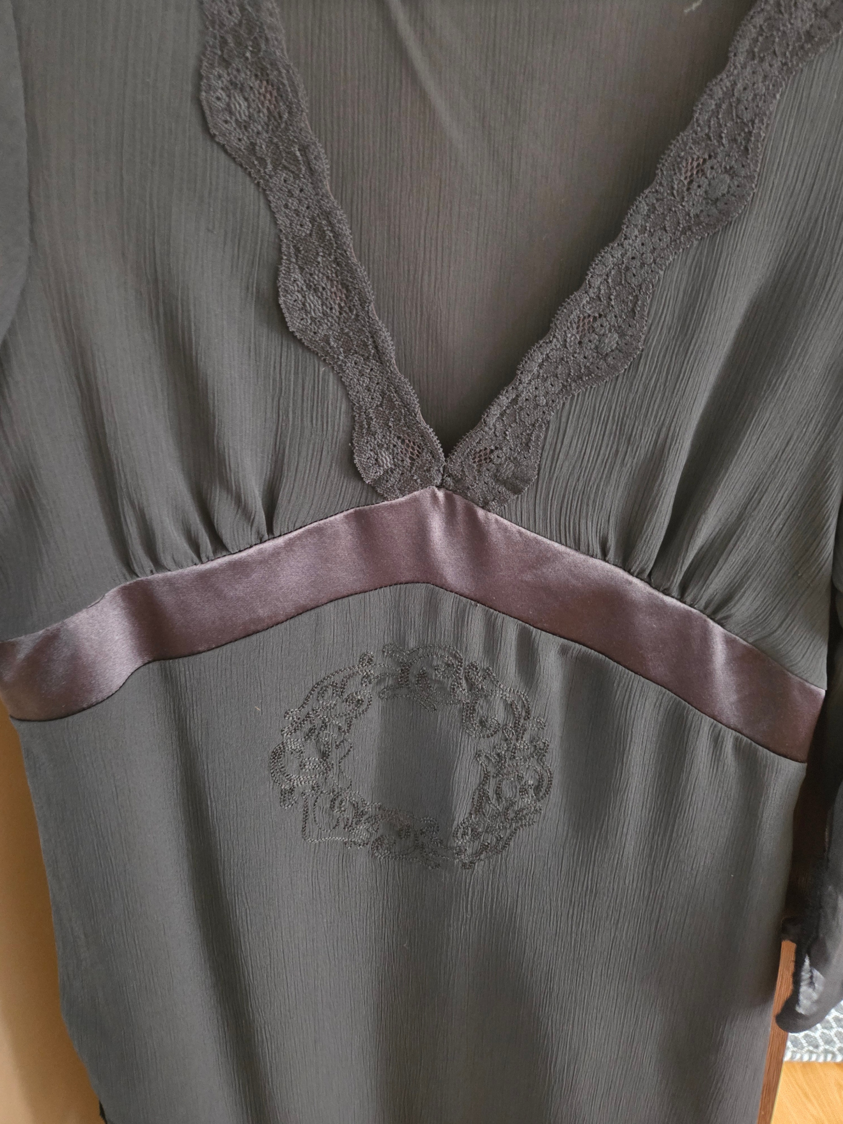 Black Sheer Lace-Trim Top – Size L (Fits More Like M) - photo 3