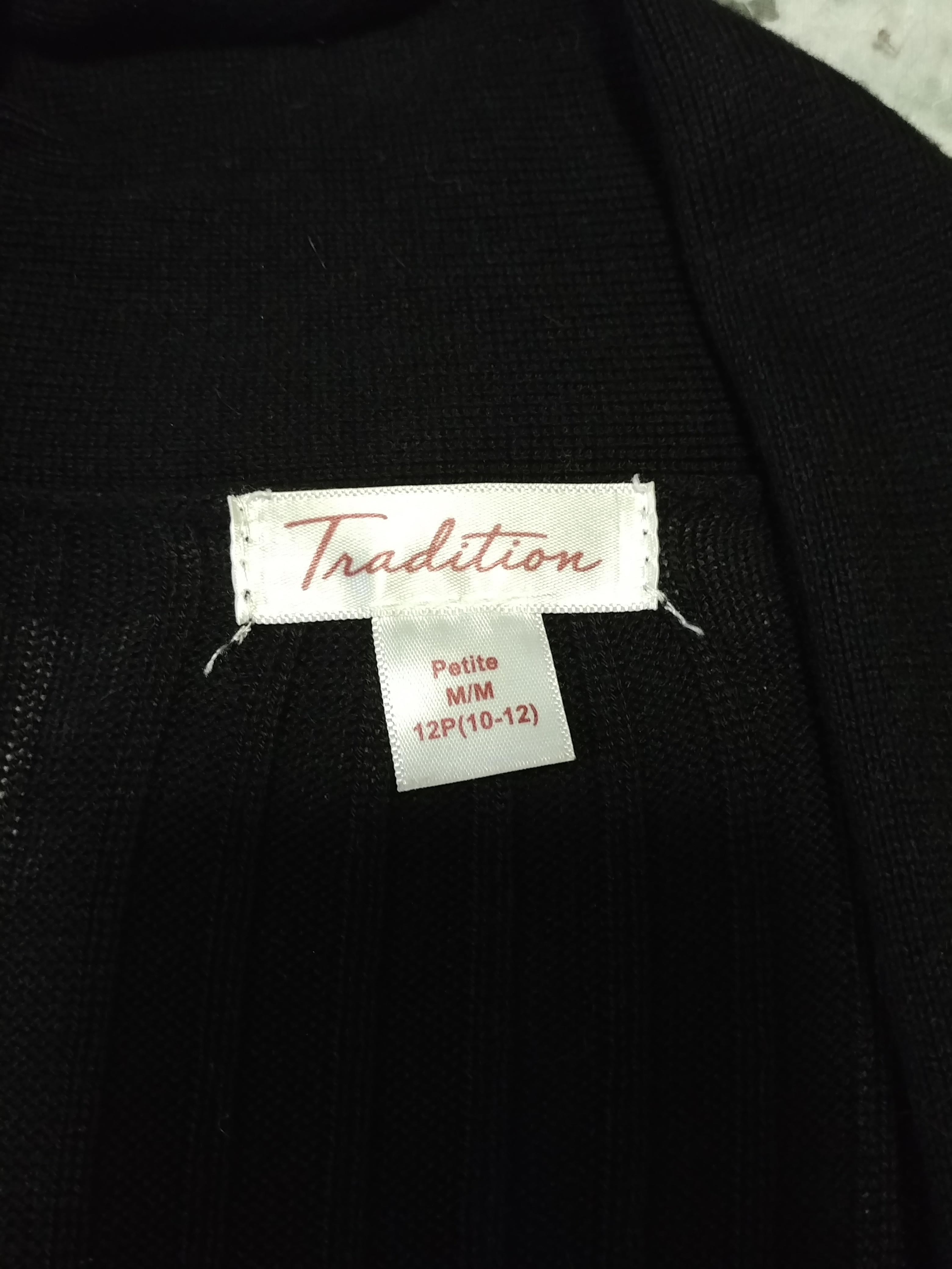 Tradition Black Sweater, no buttons, knit look bottom Size 12P - photo 3