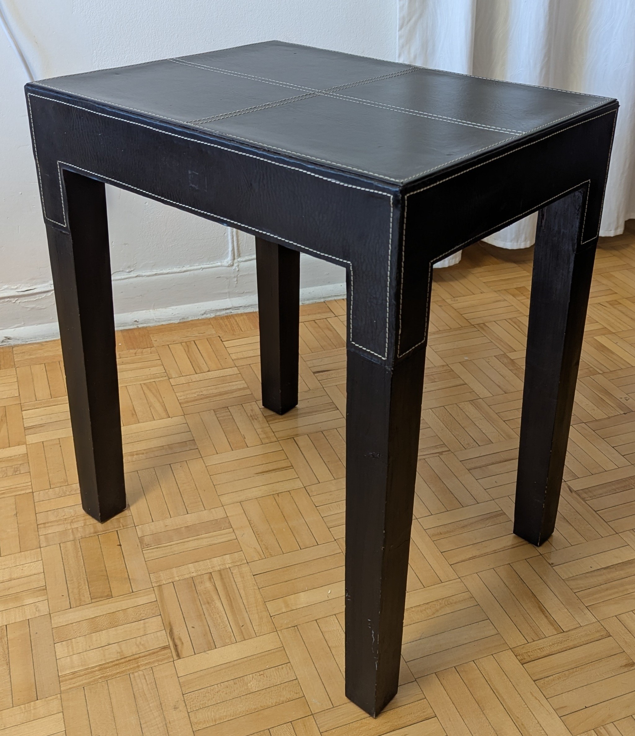 Antique Vintage Leather Wrapped Table End Table, Coffee Dining - photo 2