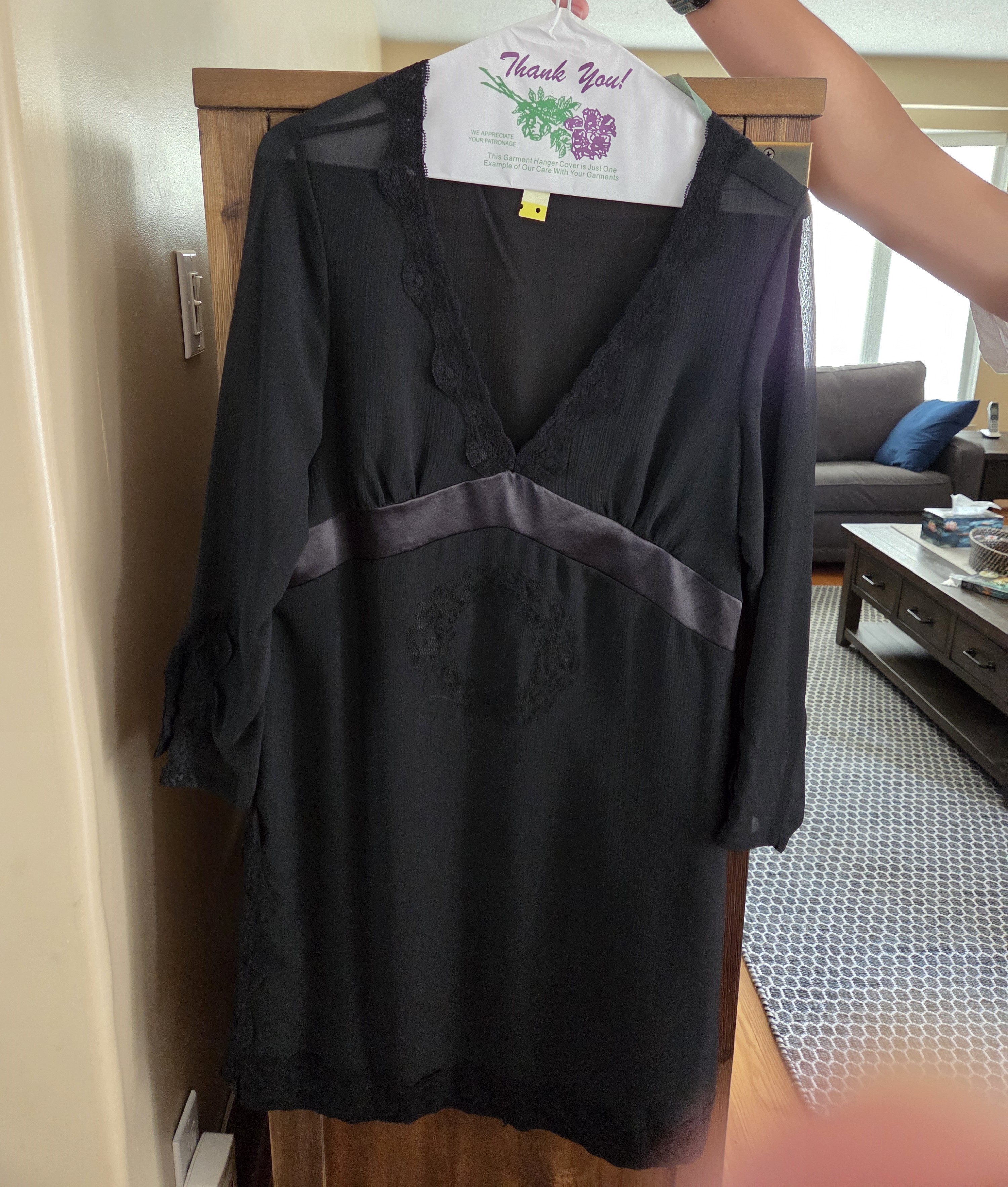 Black Sheer Lace-Trim Top – Size L (Fits More Like M)