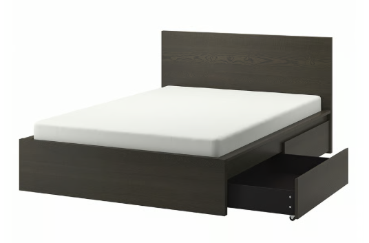 IKEA Malm Bed Frame with Drawers - Queen - Dark Brown