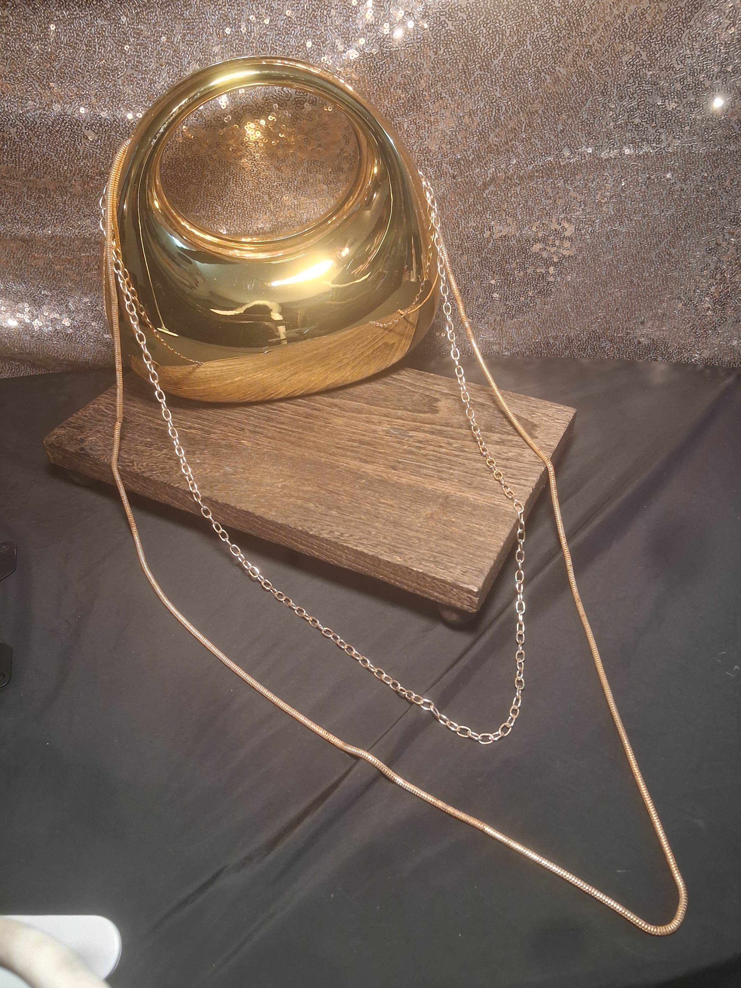 Gold Tone Unique Round Handbag