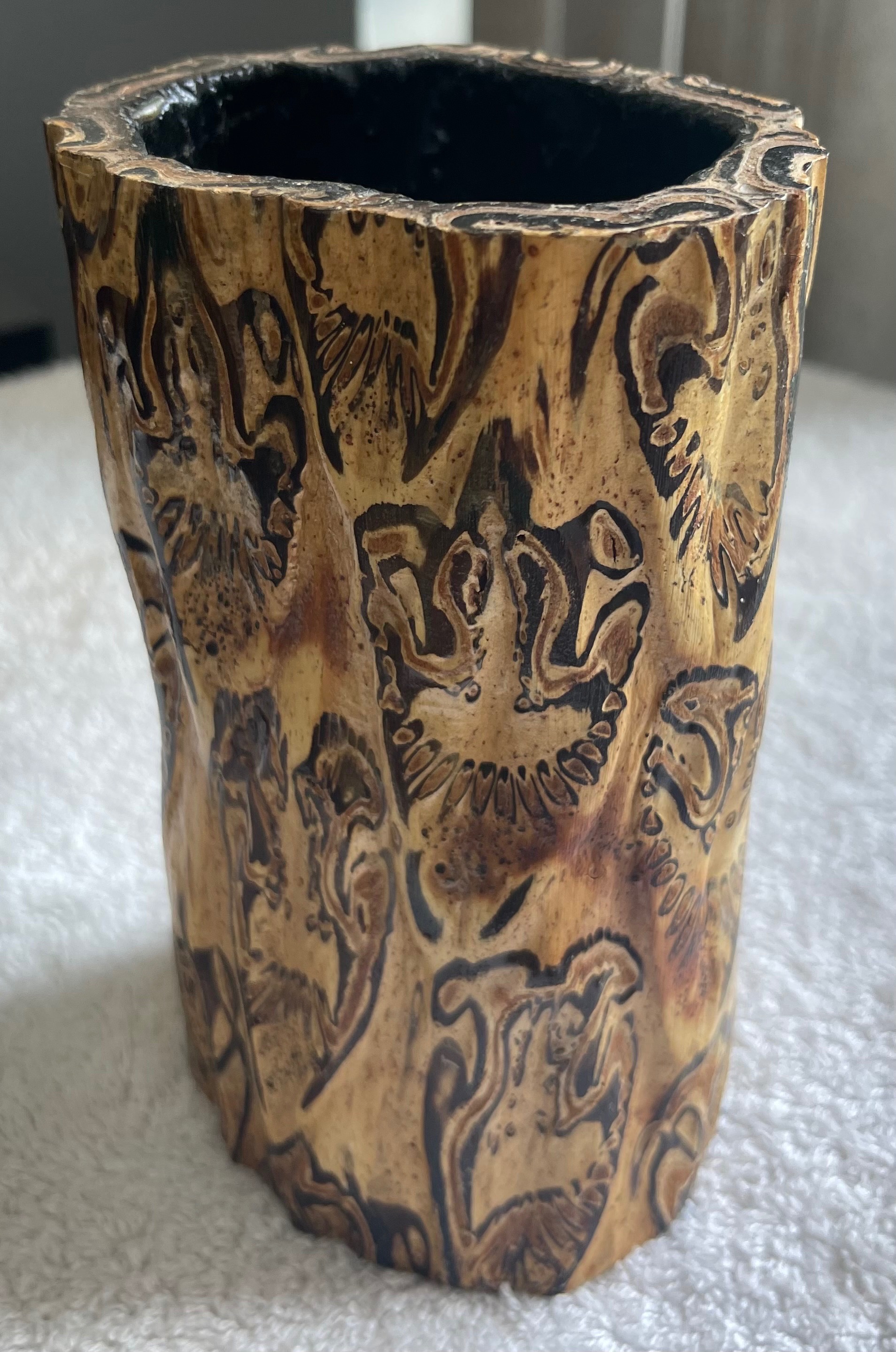 Vintage New Zealand Ponga Tree Fern Carved Wooden Vase 5"