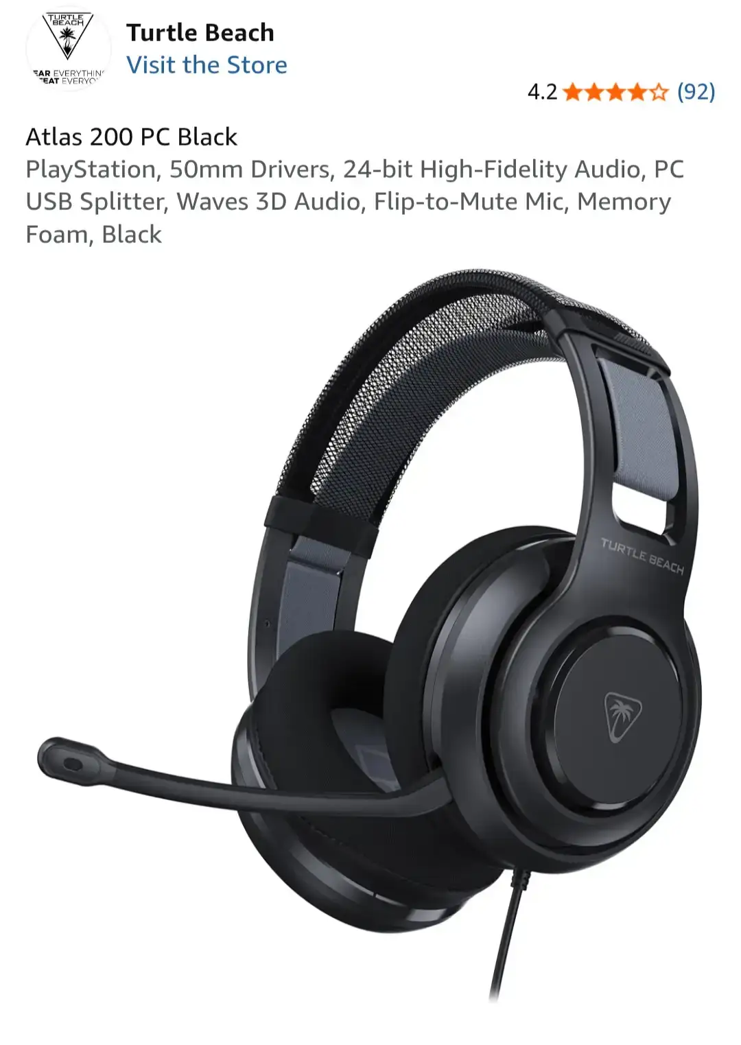 Turtle Beach Atlas 200 PC Gaming Headset - Black