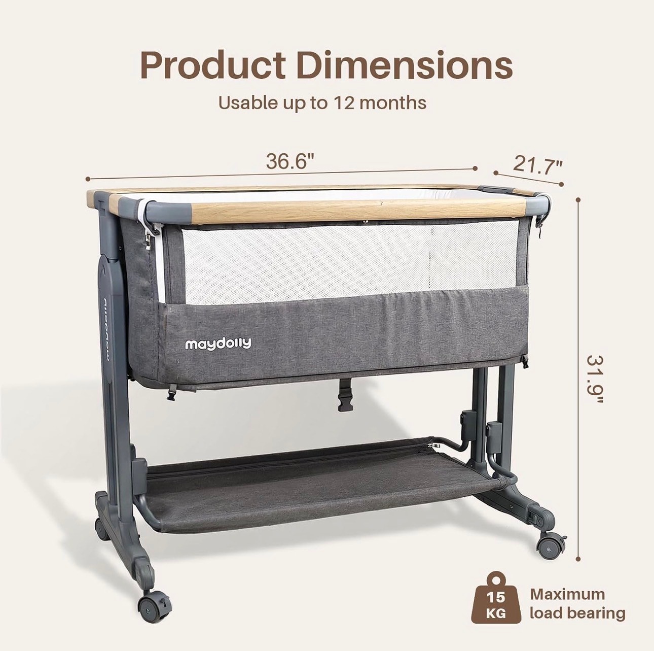 Baby Bassinet Bedside Crib 7-Height Adjustable Breathable Mesh - photo 3