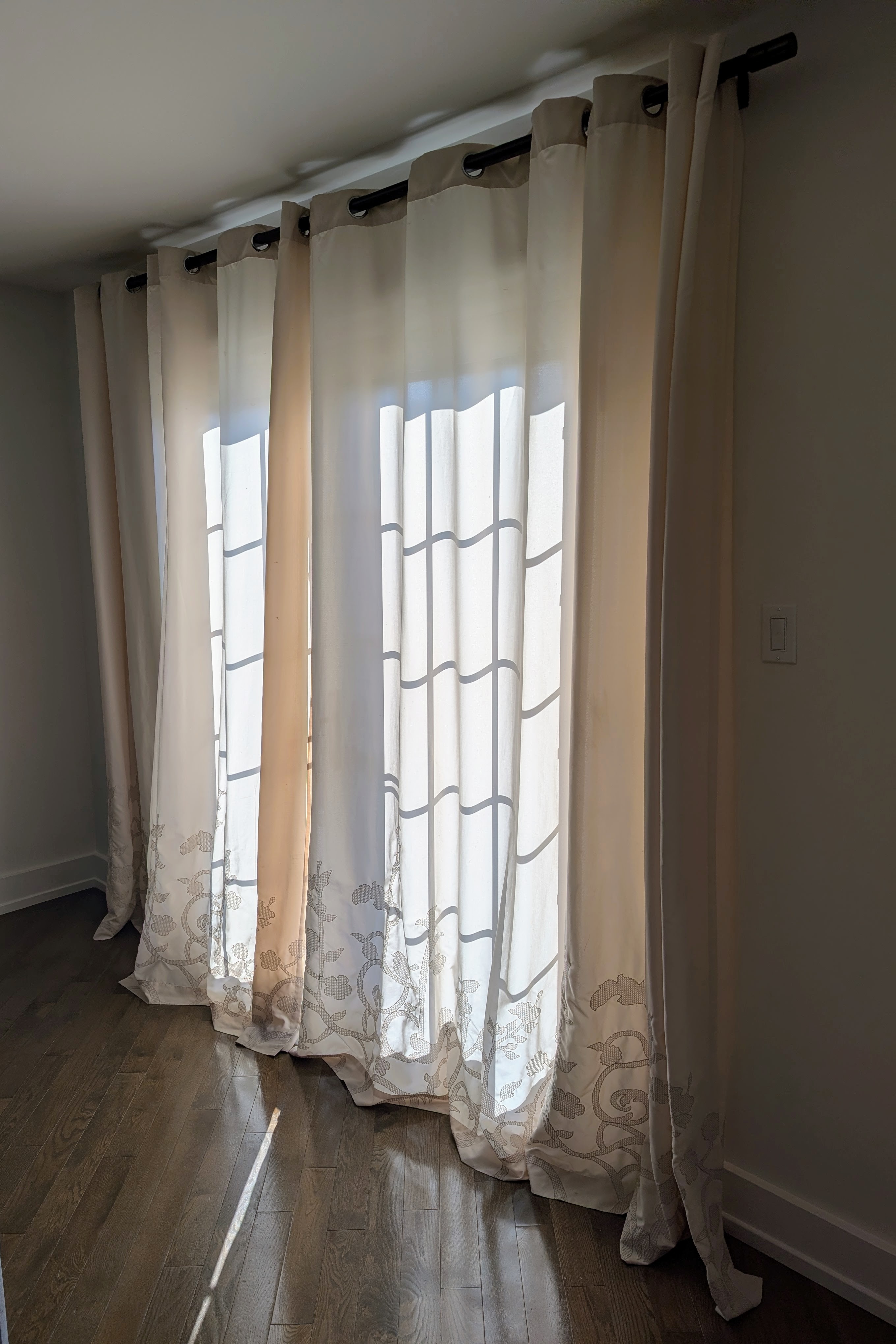 Light Beige Grommet Curtains with Floral Border