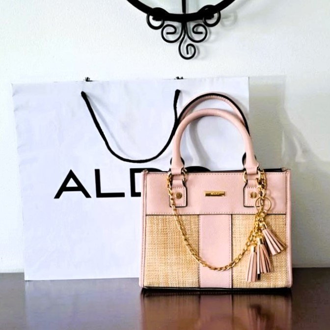 New ALDO Myra Satchel Raffia Upgraded Gold Chain
